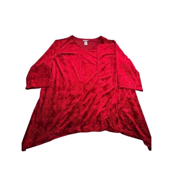 Catherines Womens Red Textured Velvet Top Size 2X 22/24W - Picture 1 of 6